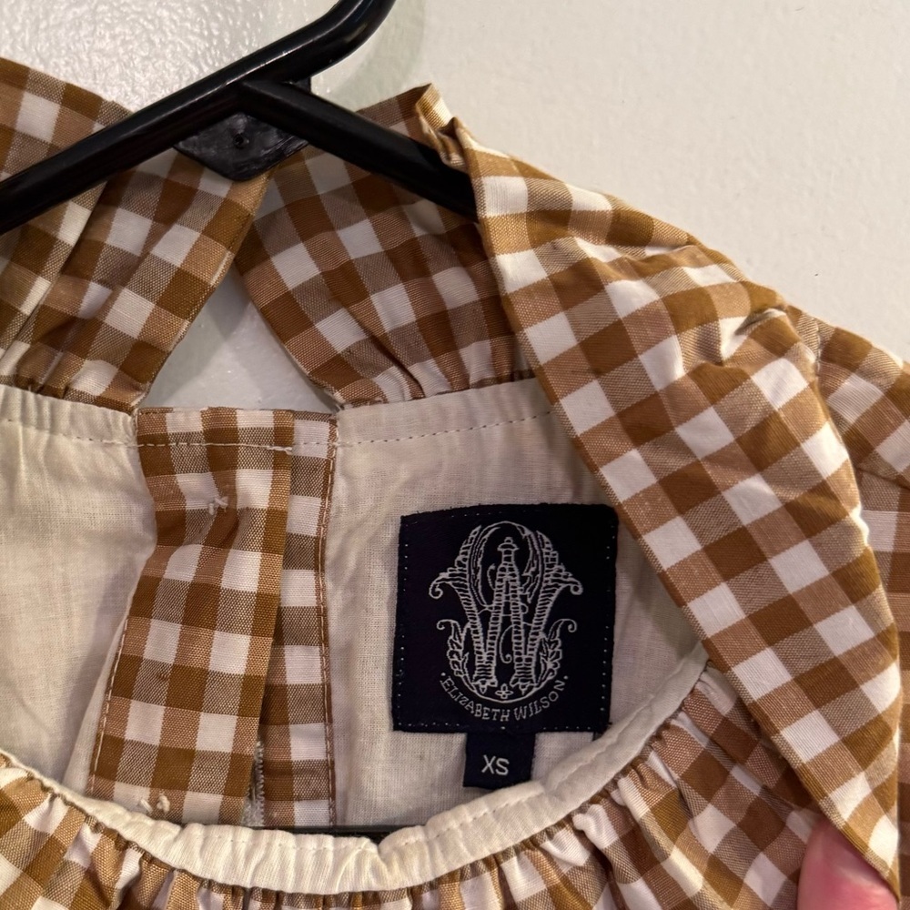 Elizabeth Wilson Designs Katherine Ruffle Blouse Chocolate Gingham Fall 2024 XS - Picture 4 of 8